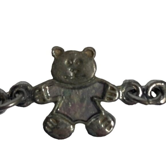 Teddy Bear Bracelet Silver Tone Linked Bears Blue Pink Green Enamel - Picture 8 of 9